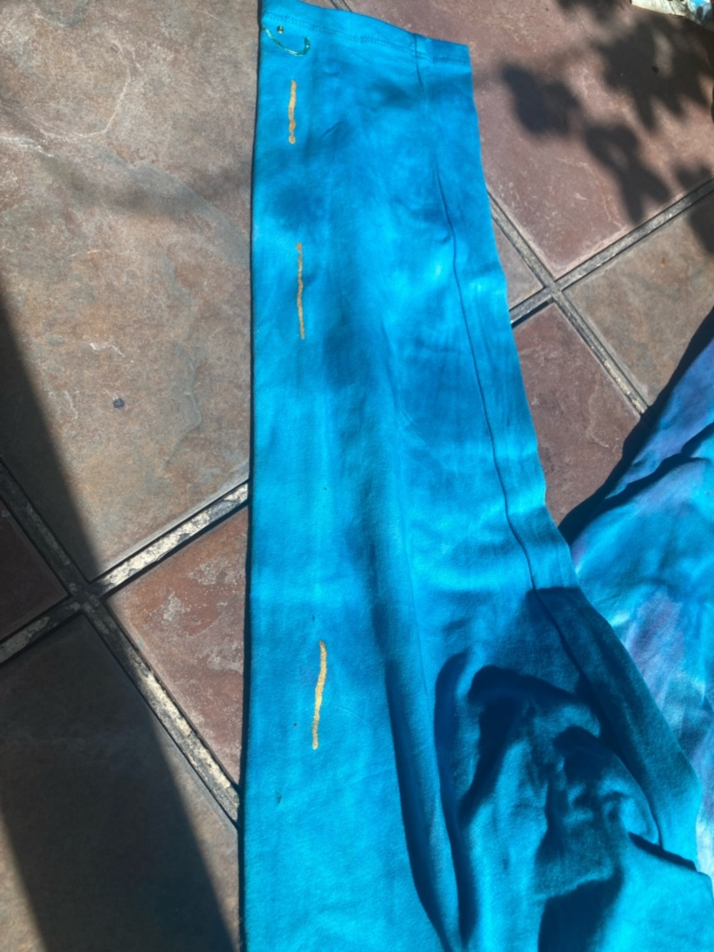 Hand Crafted Blue Tie-Dye Leggings with Gold Accent - Picture 6 of 7